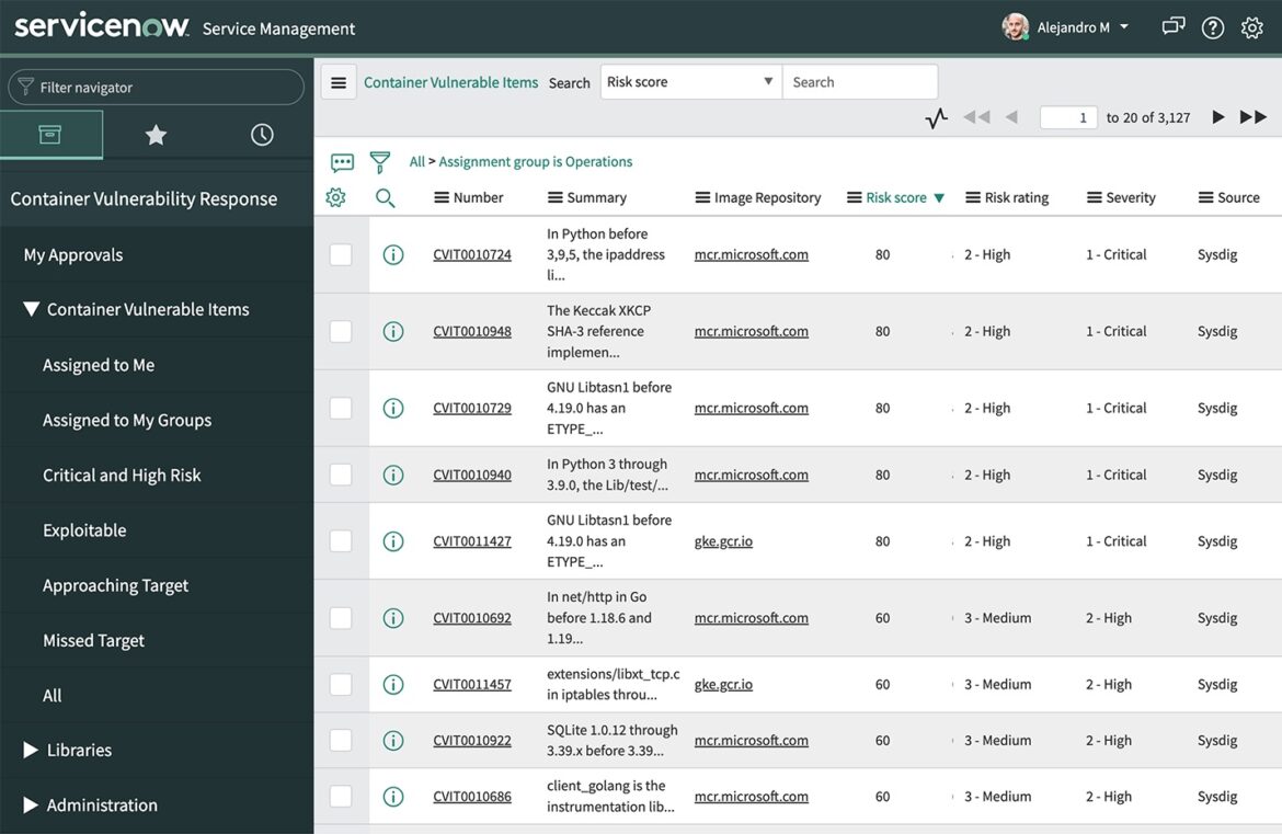 Sysdig and Servicenow