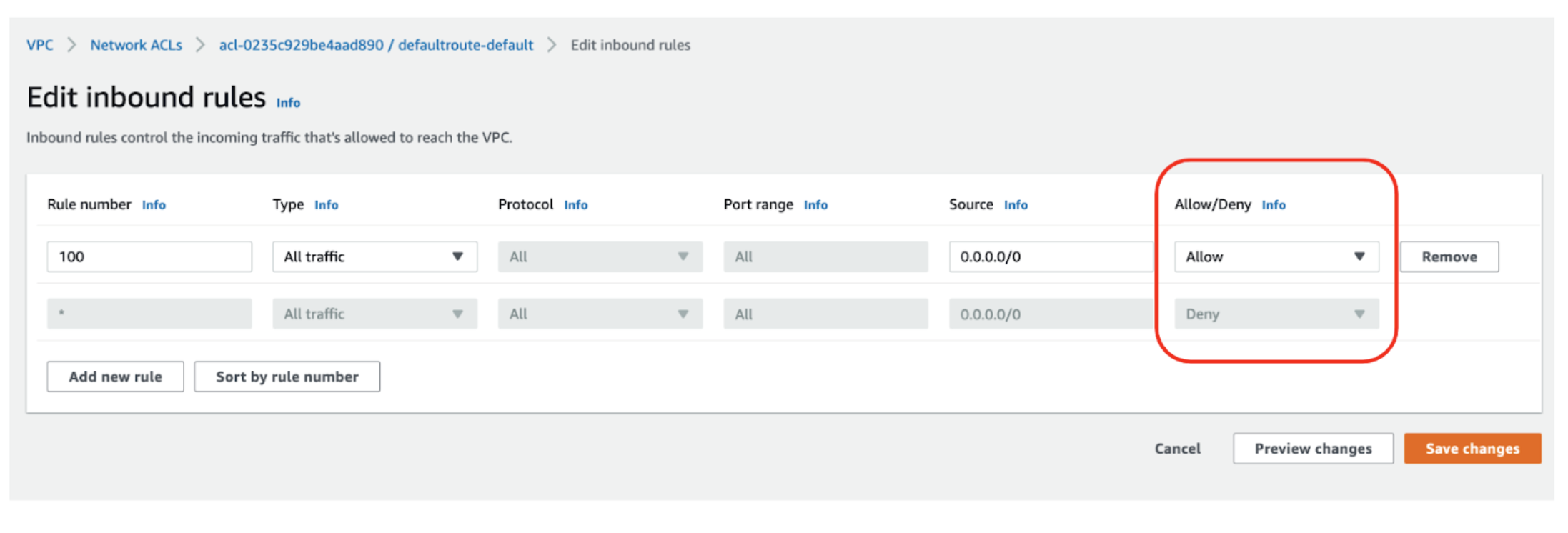 AWS NACL can have both Allow as well as Deny rules