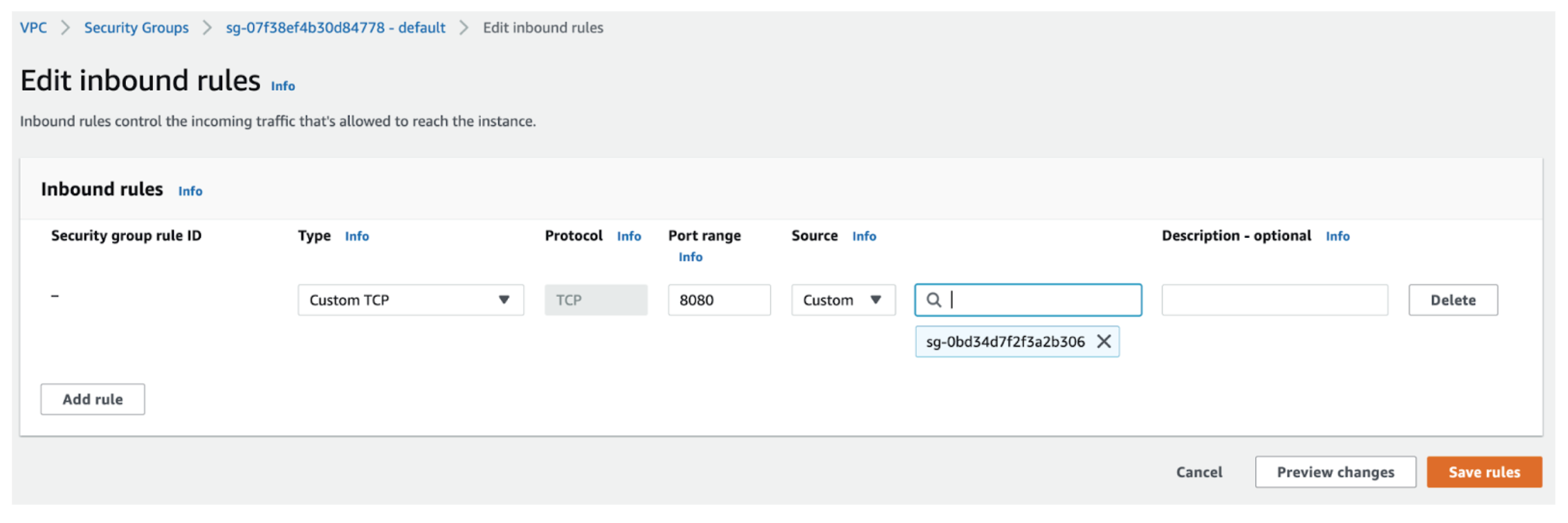 AWS Security Groups adding a rule