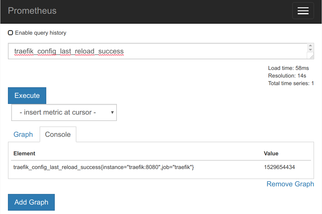 Traefik metric query example in Prometheus Web UI