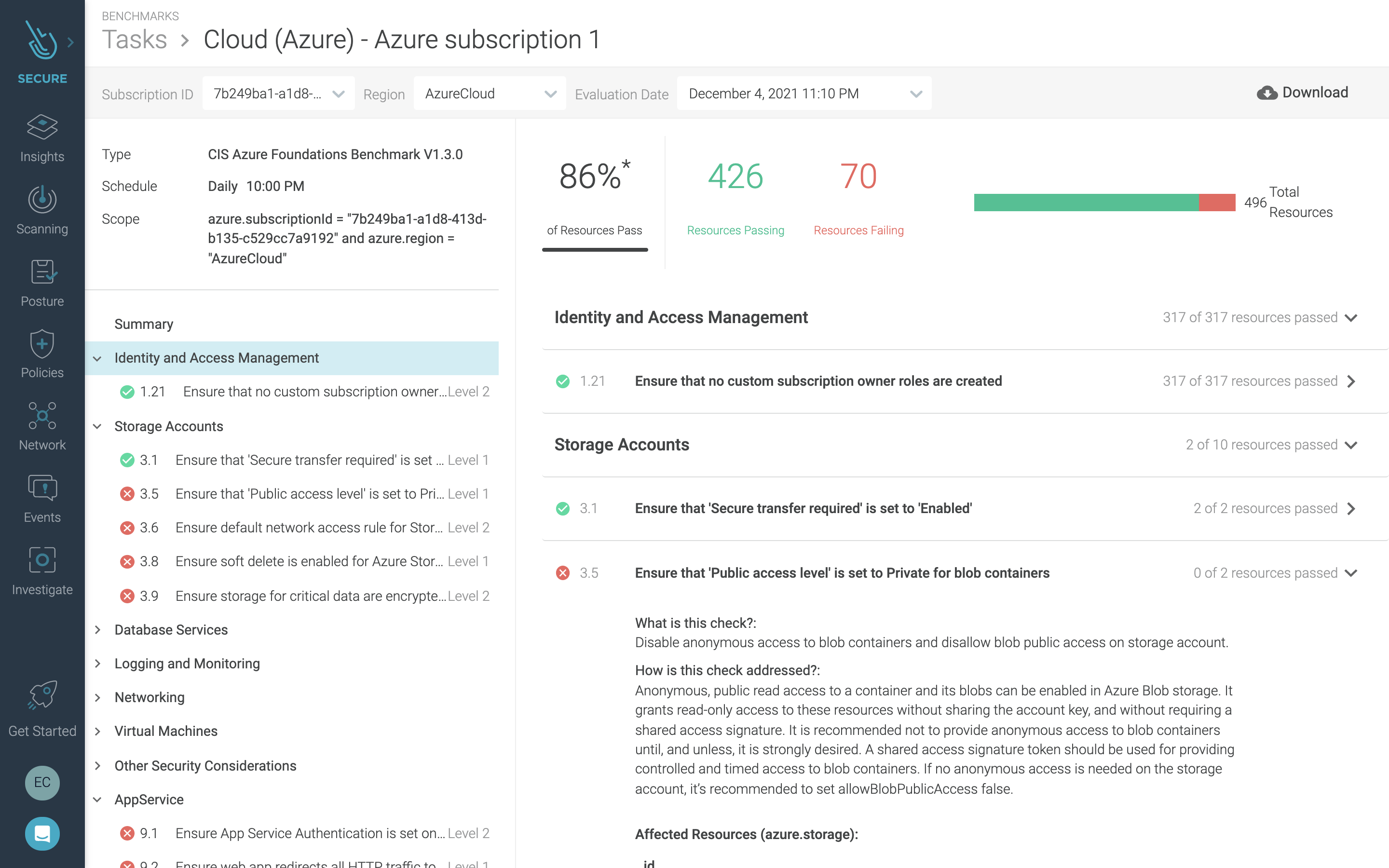 CIS Benchmarks for Azure in Sysdig