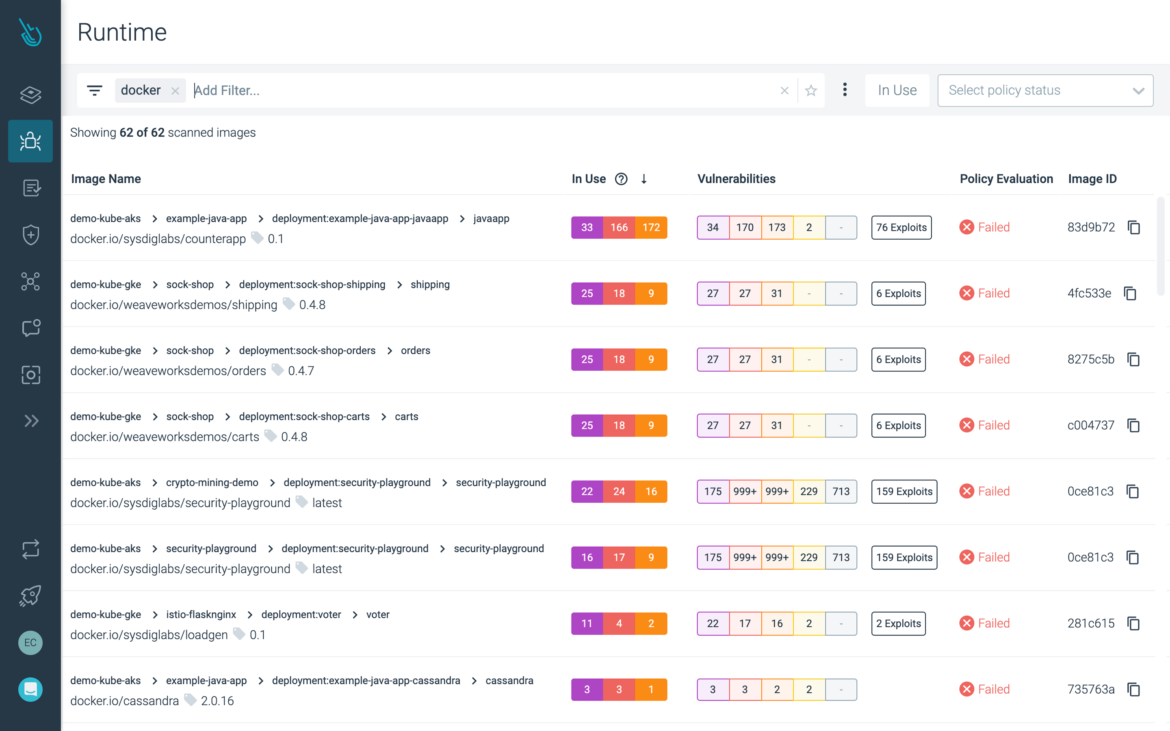 Docker runtime image scanning