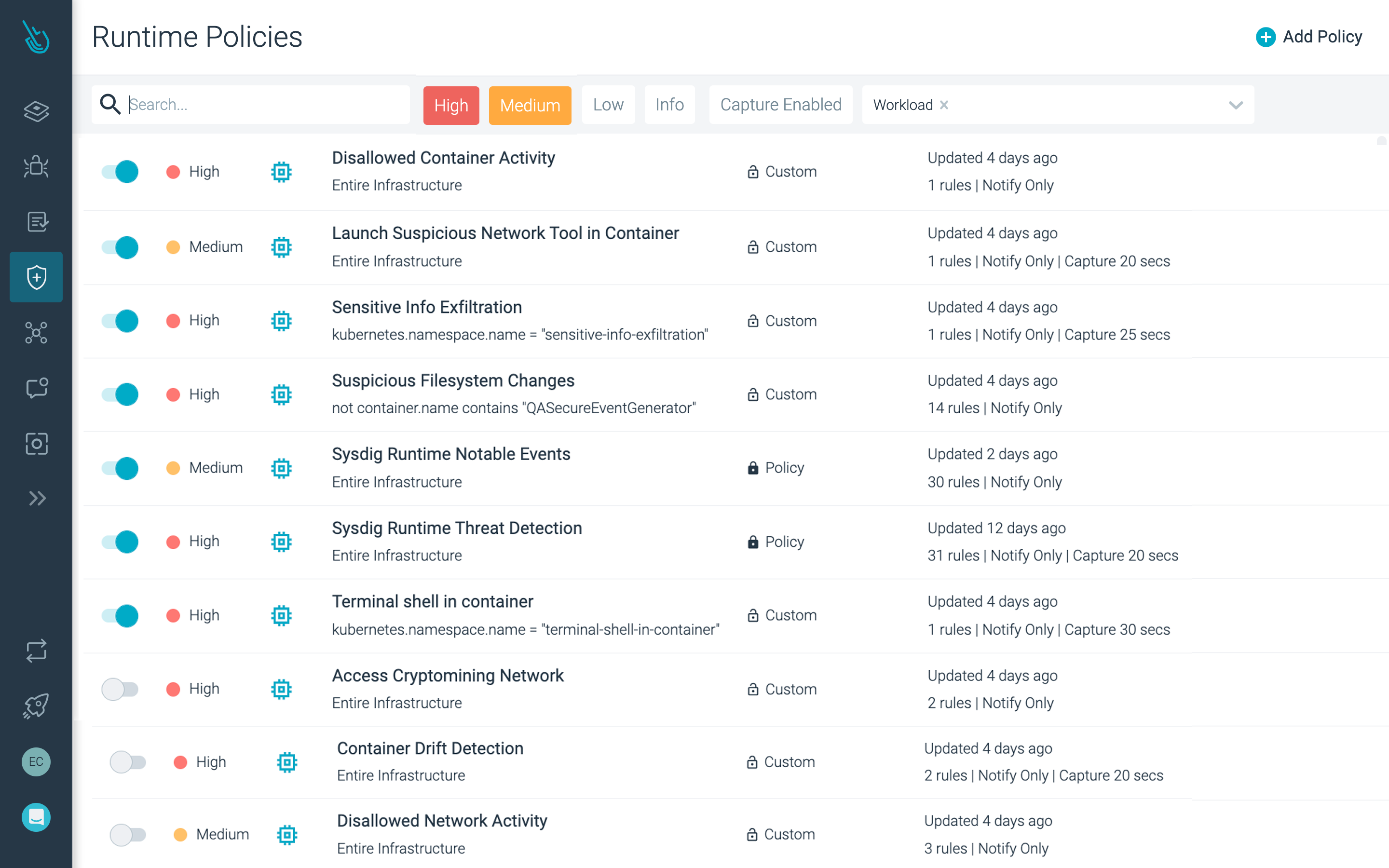 Docker page runtime policies