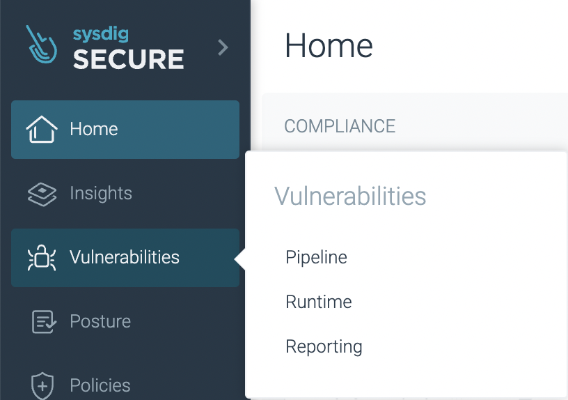 Sysdig vulnerabilities UI screenshot