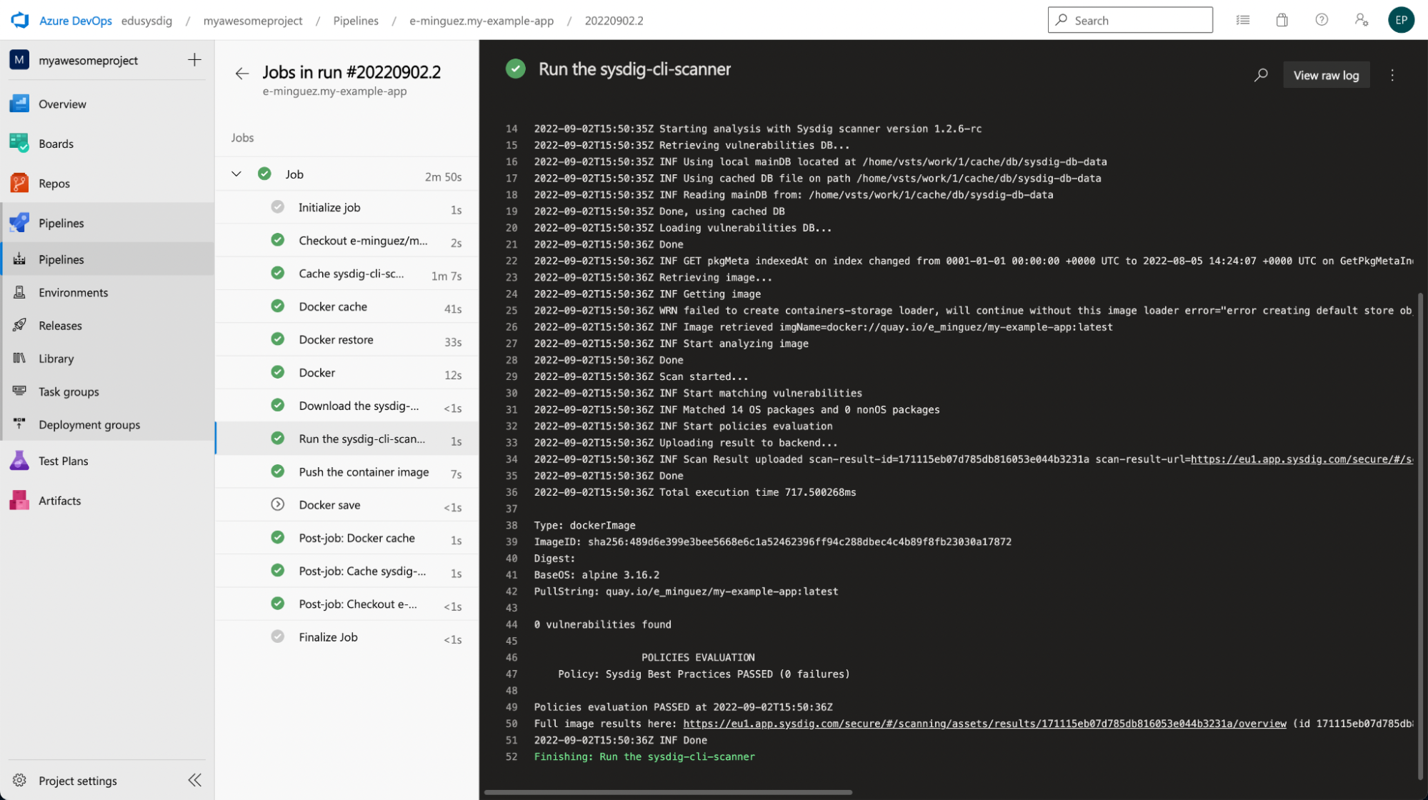 Successful Azure pipeline output screenshot