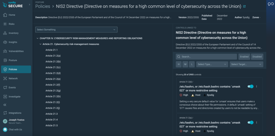 Sysdig NIS2 and DORA compliance