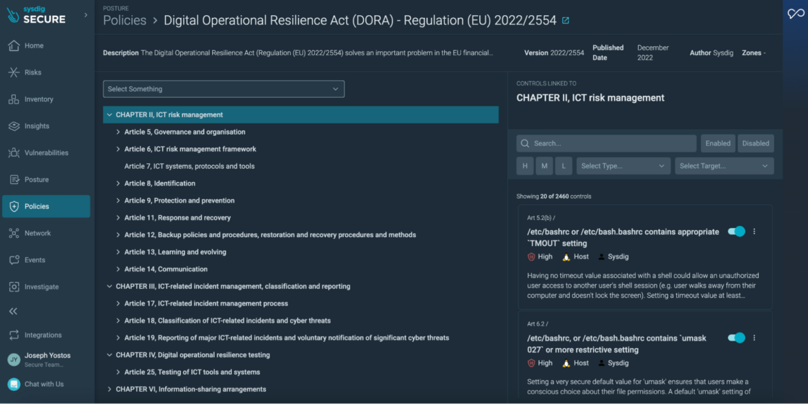 Sysdig NIS2 and DORA compliance