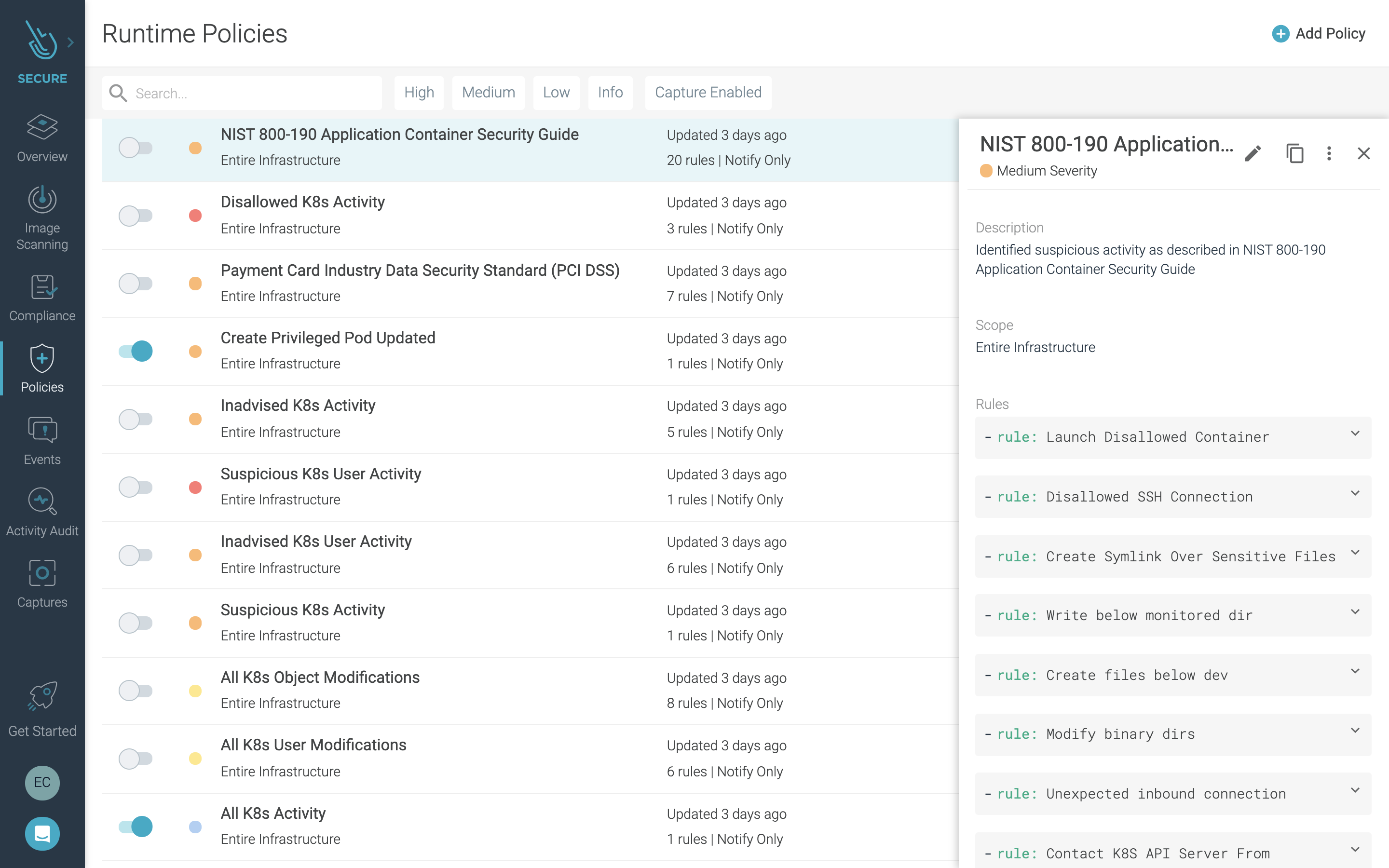 NIST compliance policy in Sysdig Secure