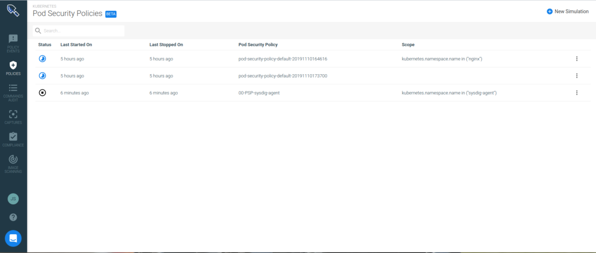 Pod Security Policy simulations