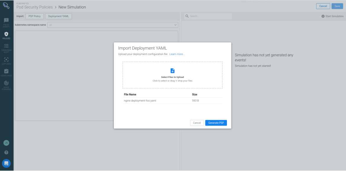 Import deployment yaml file