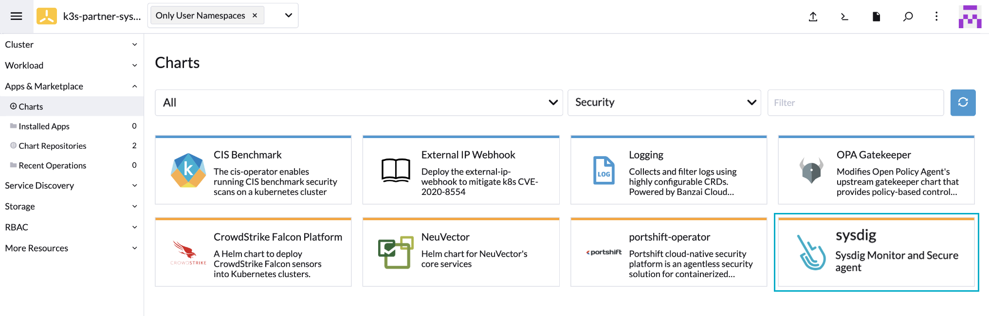 Sysdig in Rancher Apps and Marketplace