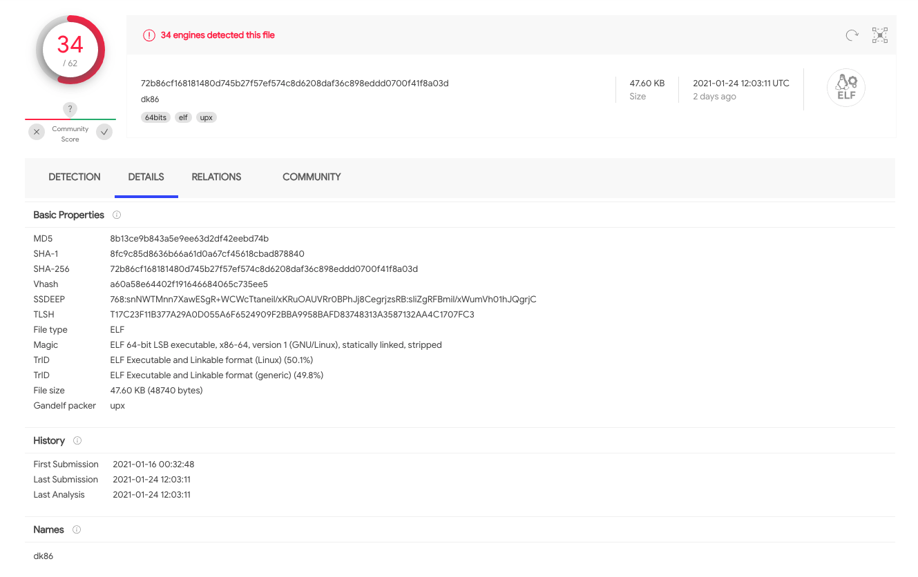There are 34 reports of the dk86 tool as malware