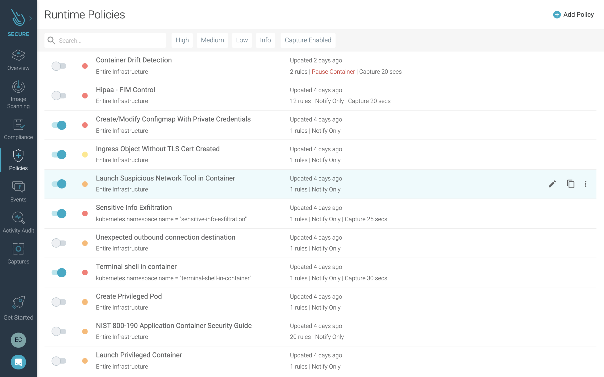 Runtime security policies for azure AKS