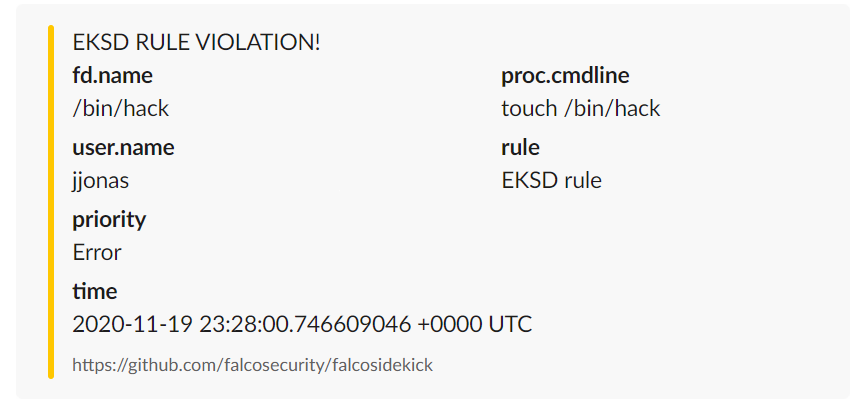Slack Falco alert for EKS-D