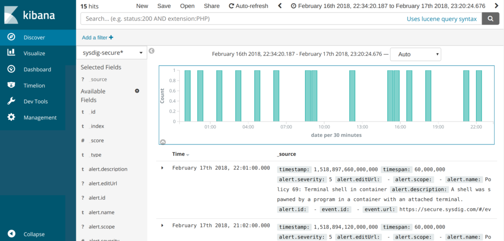 sysdig elasticsearch kibana